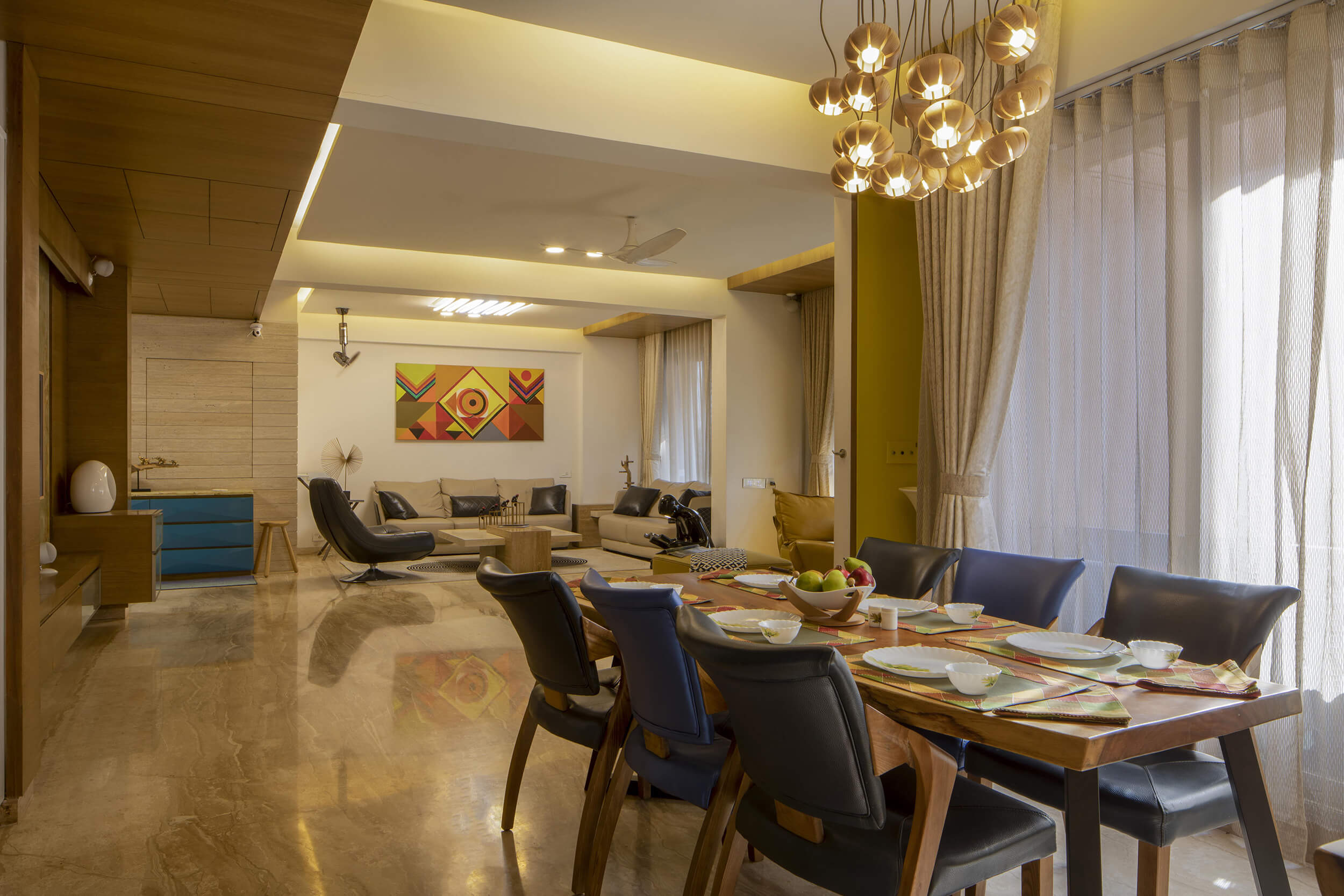 Natural Wooden Dining Table with Drawing